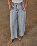 Berner Stretch High Rise Wide Leg Drawstring Pintuck Jeans