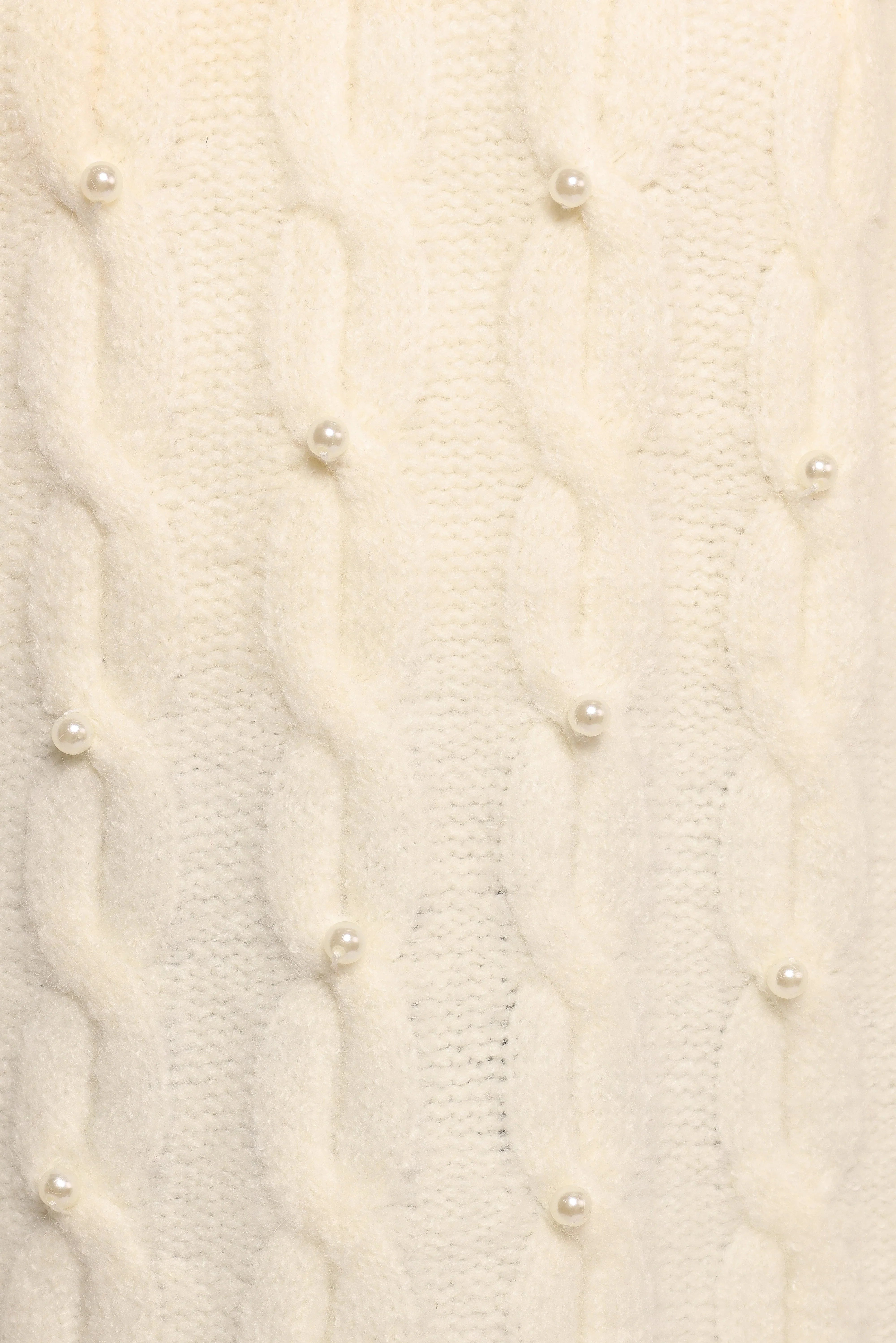 Kalai Cable Knit Pearl Detail Knit Sweater Cream