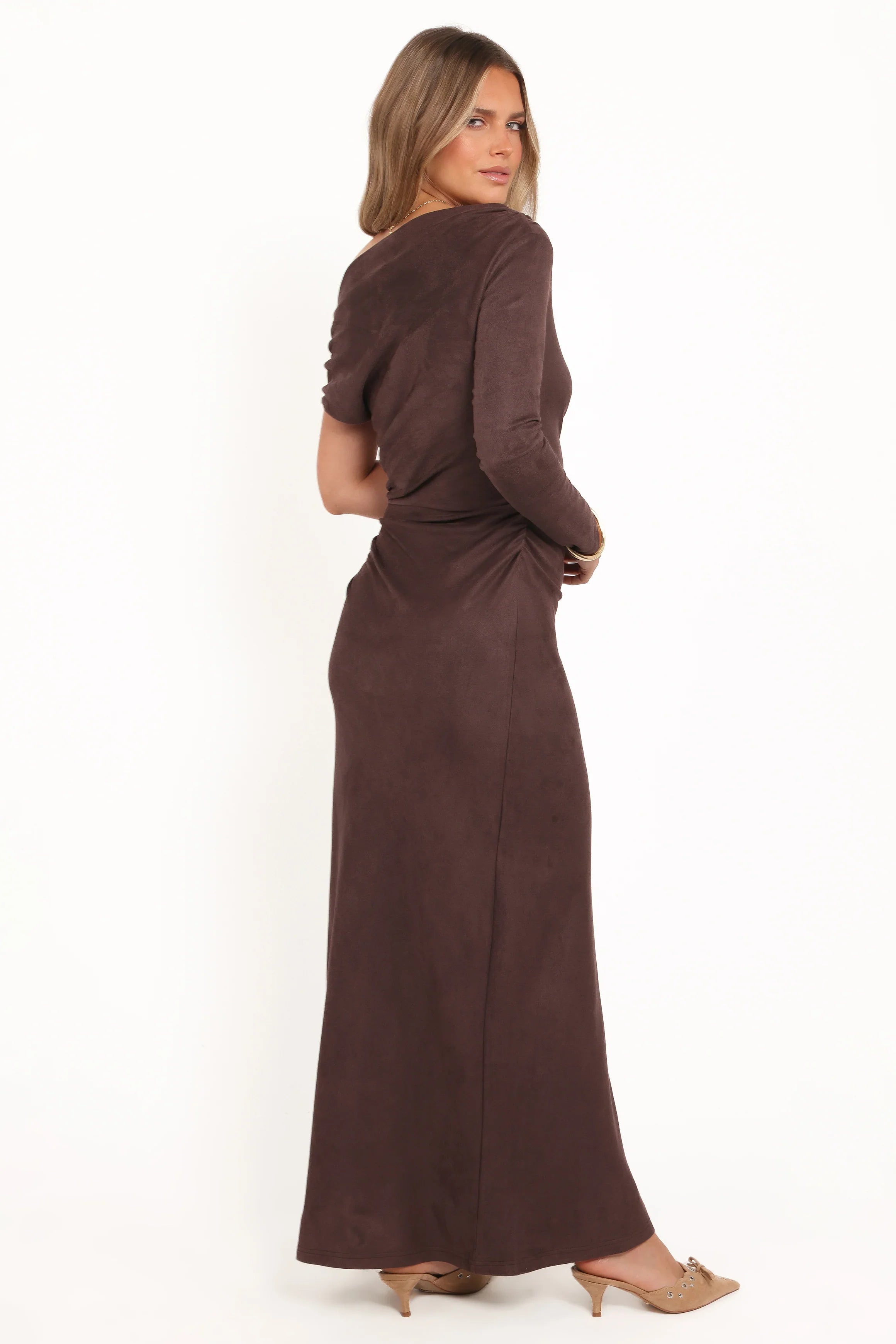 Olympia Off Shoulder Maxi Dress Chocolate