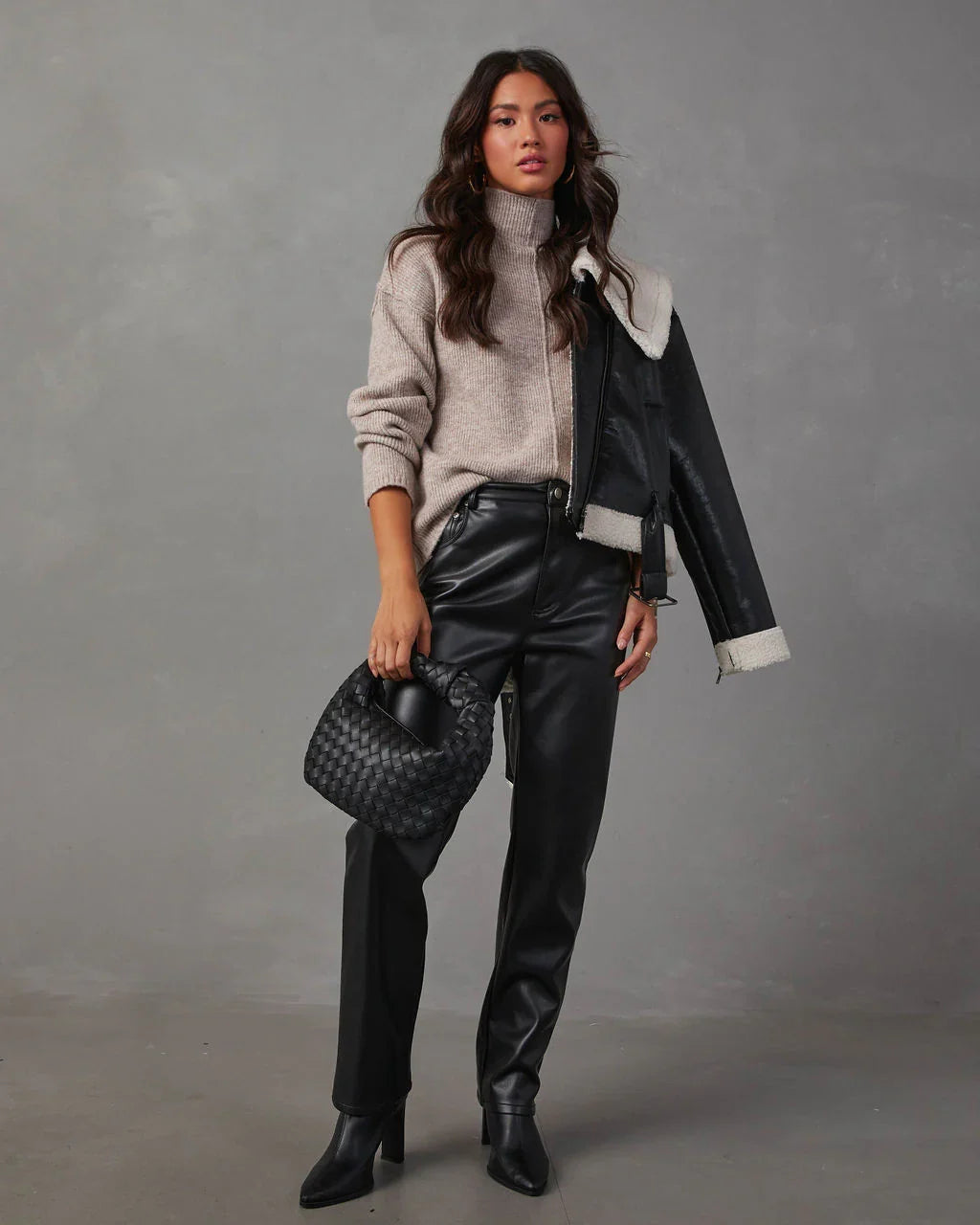 Malia Mock Neck Seamed Sweater