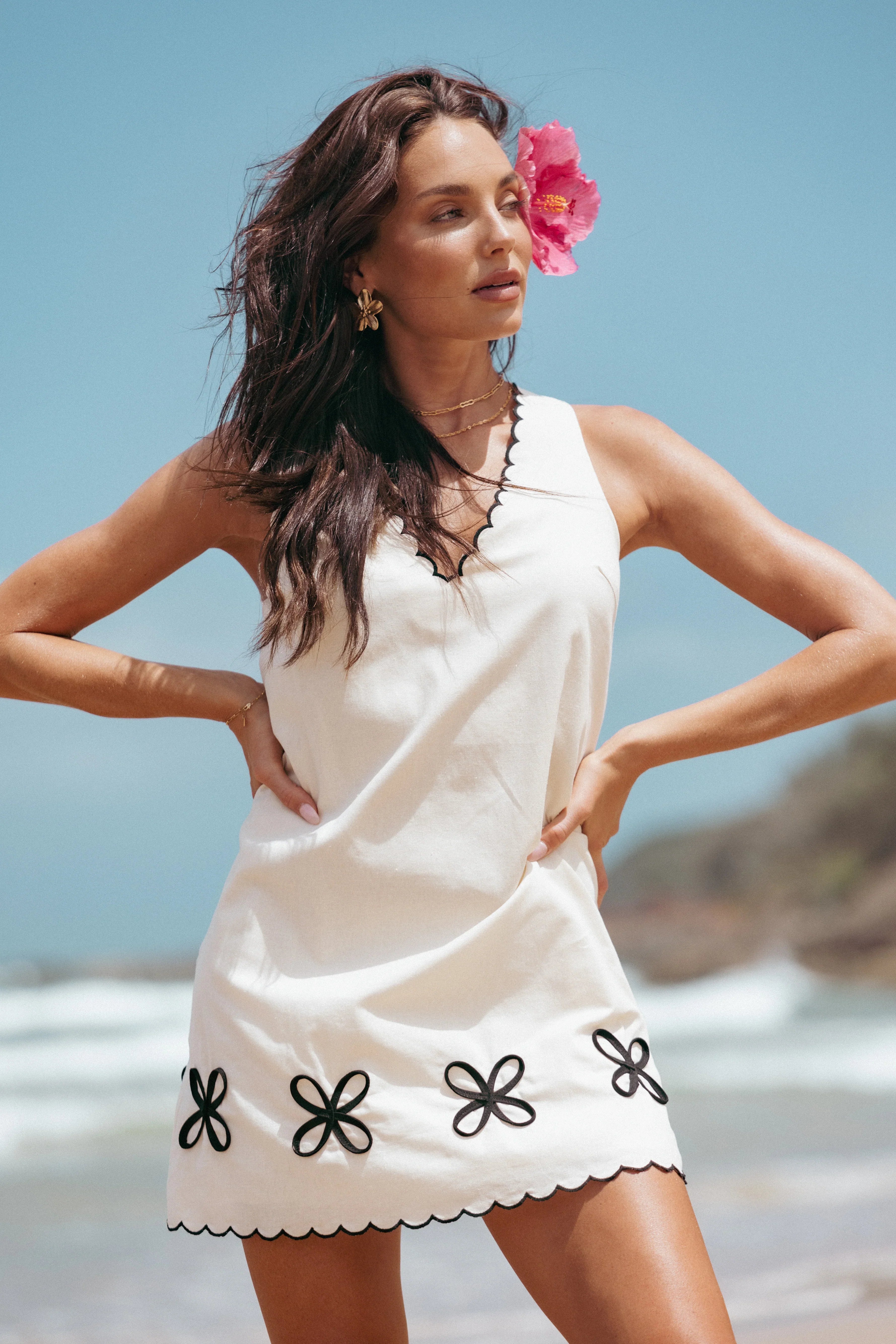 Thalia Mini Dress Cream Black