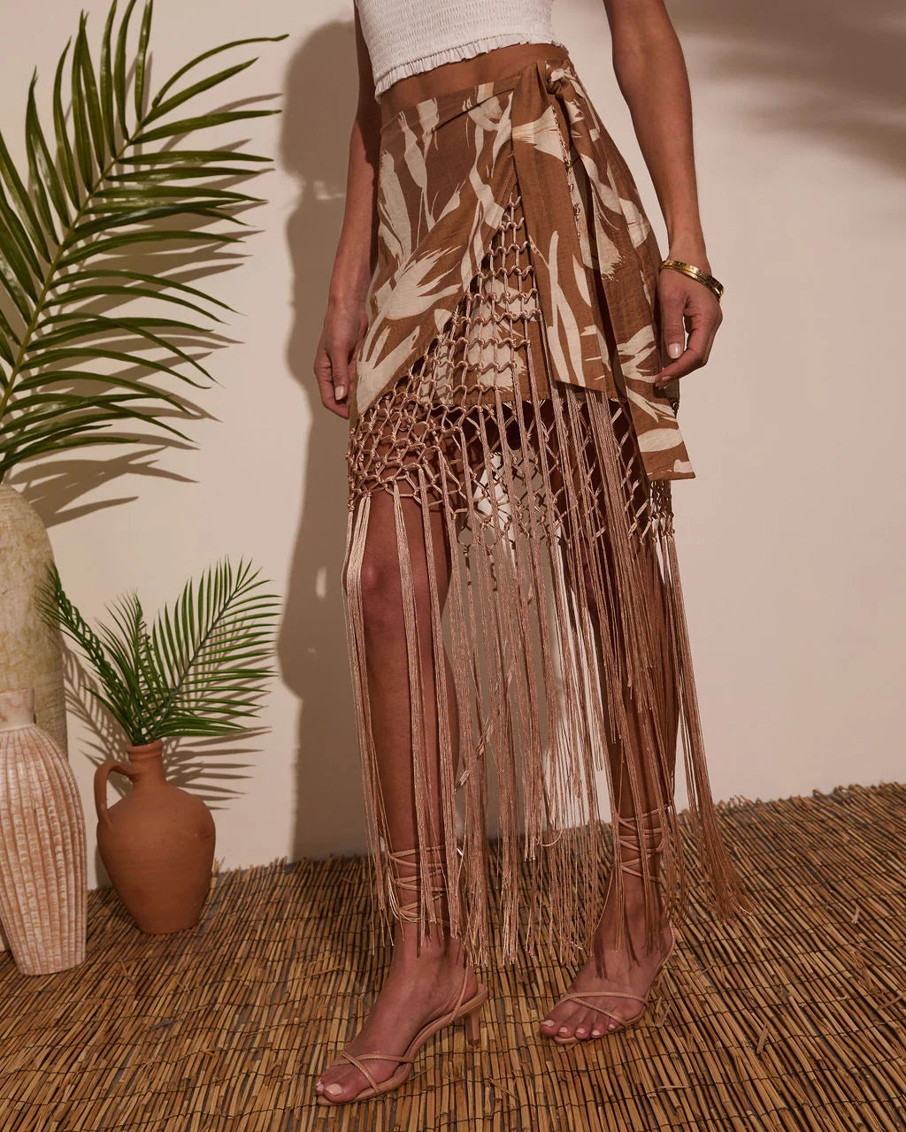 Sunny Views Wrap Fringe Mini Skirt