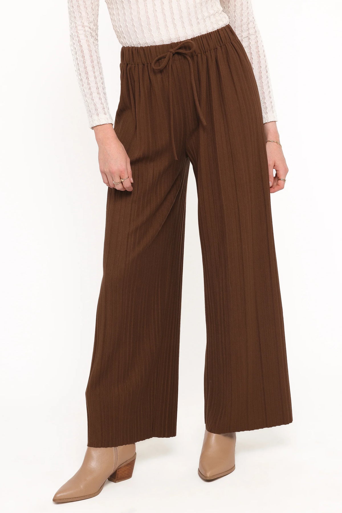 Davis Pleated Knit Pant Brown