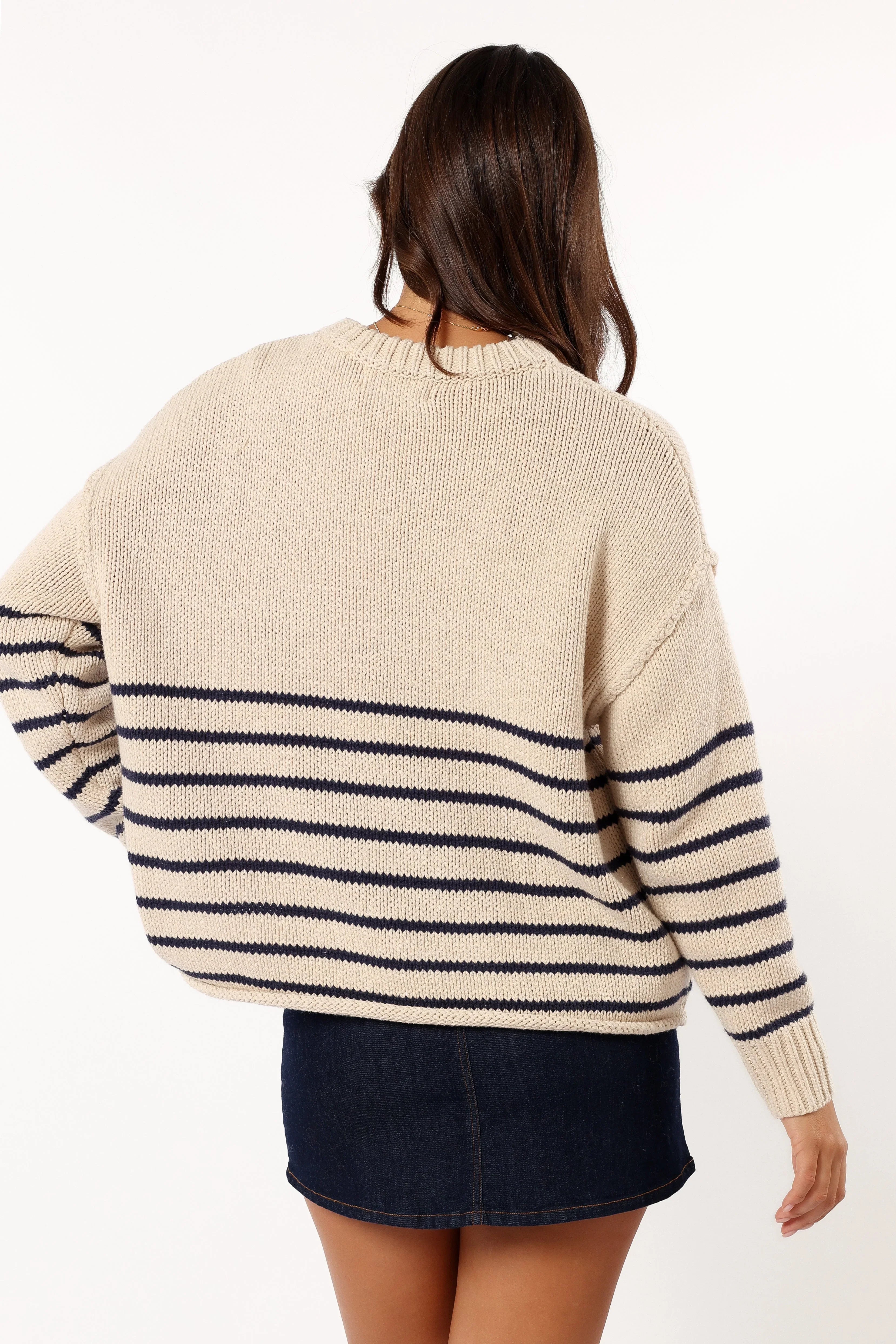 Tenzie Stripe Knit Sweater Natural Navy