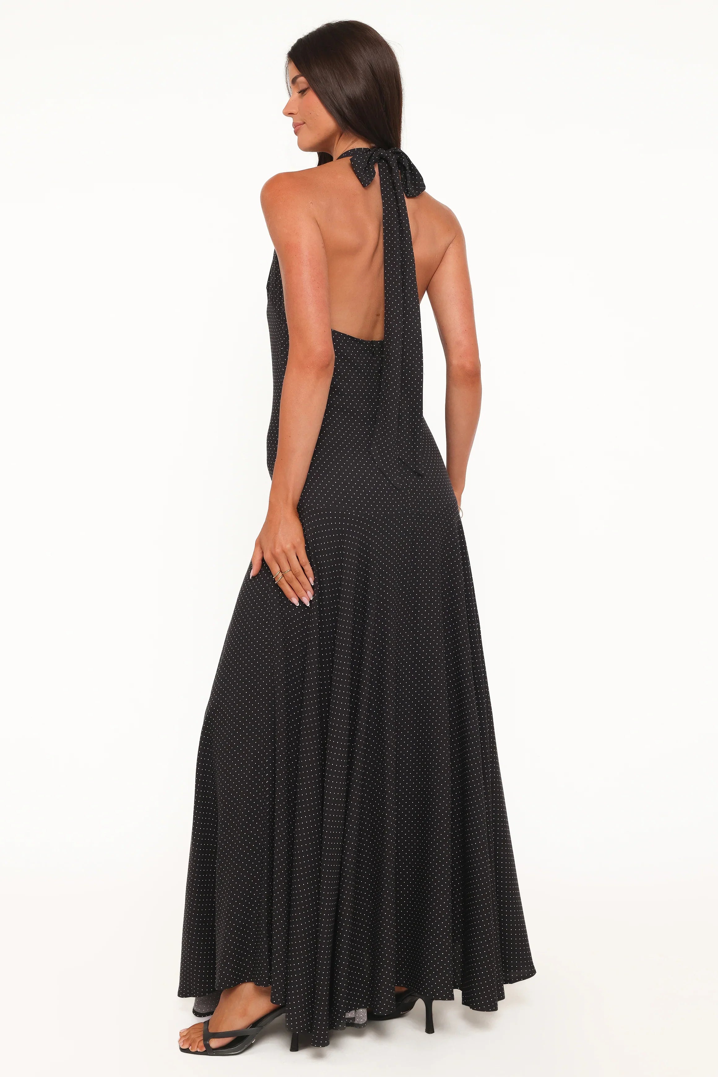 Natalie Halterneck Maxi Dress Black Polka Dot