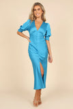 Juniper Puff Sleeve Buttoned Midi Dress Blue