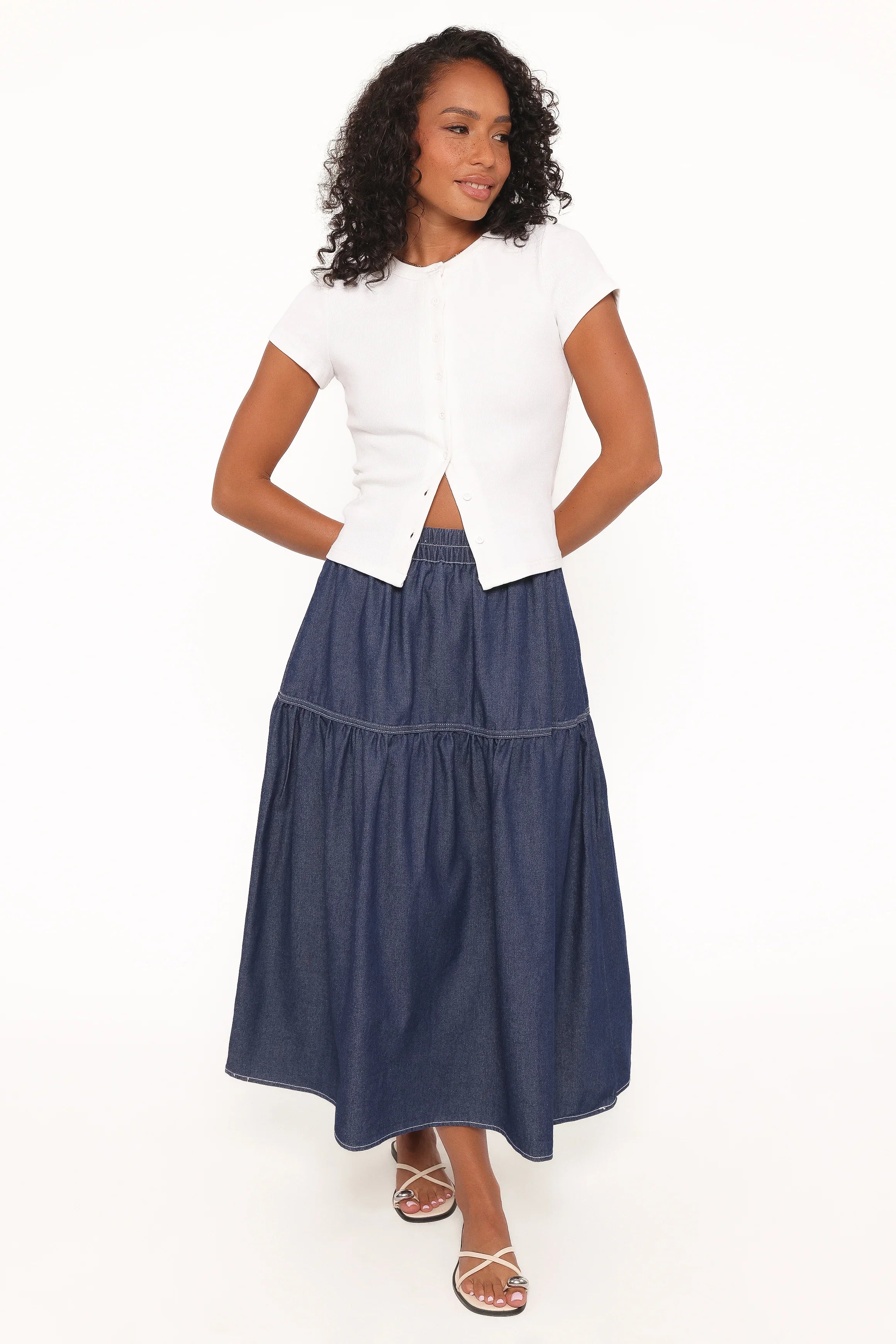 Meadow Midi Denim Skirt Dark Wash