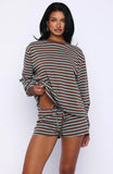 Touchdown Long Sleeve Tee Chocolate Blue Stripe