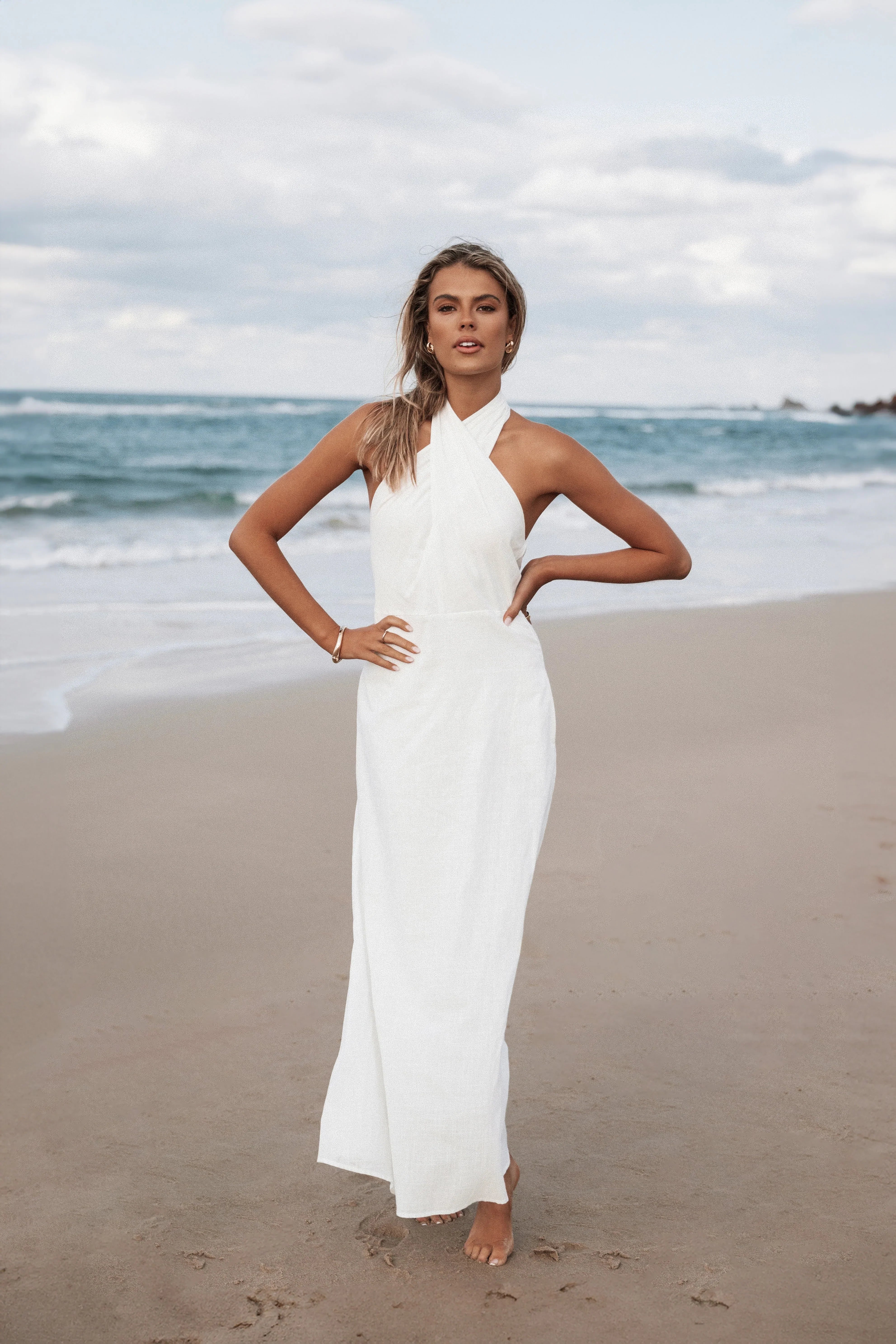 Betsy Halterneck Maxi Dress White