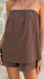 Calliope Strapless Top and Shorts Set Chocolate