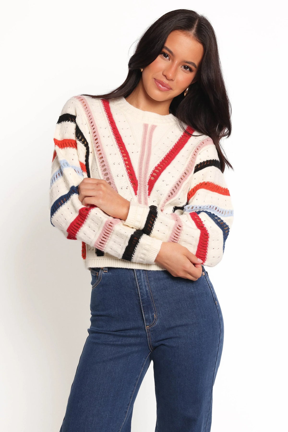 Marie Stripe Knit Sweater White