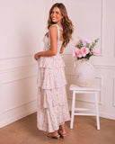 Honey Blush Tiered Floral Midi Dress