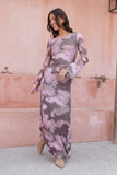 Pandora Long Sleeve Maxi Dress Pink Brown Print