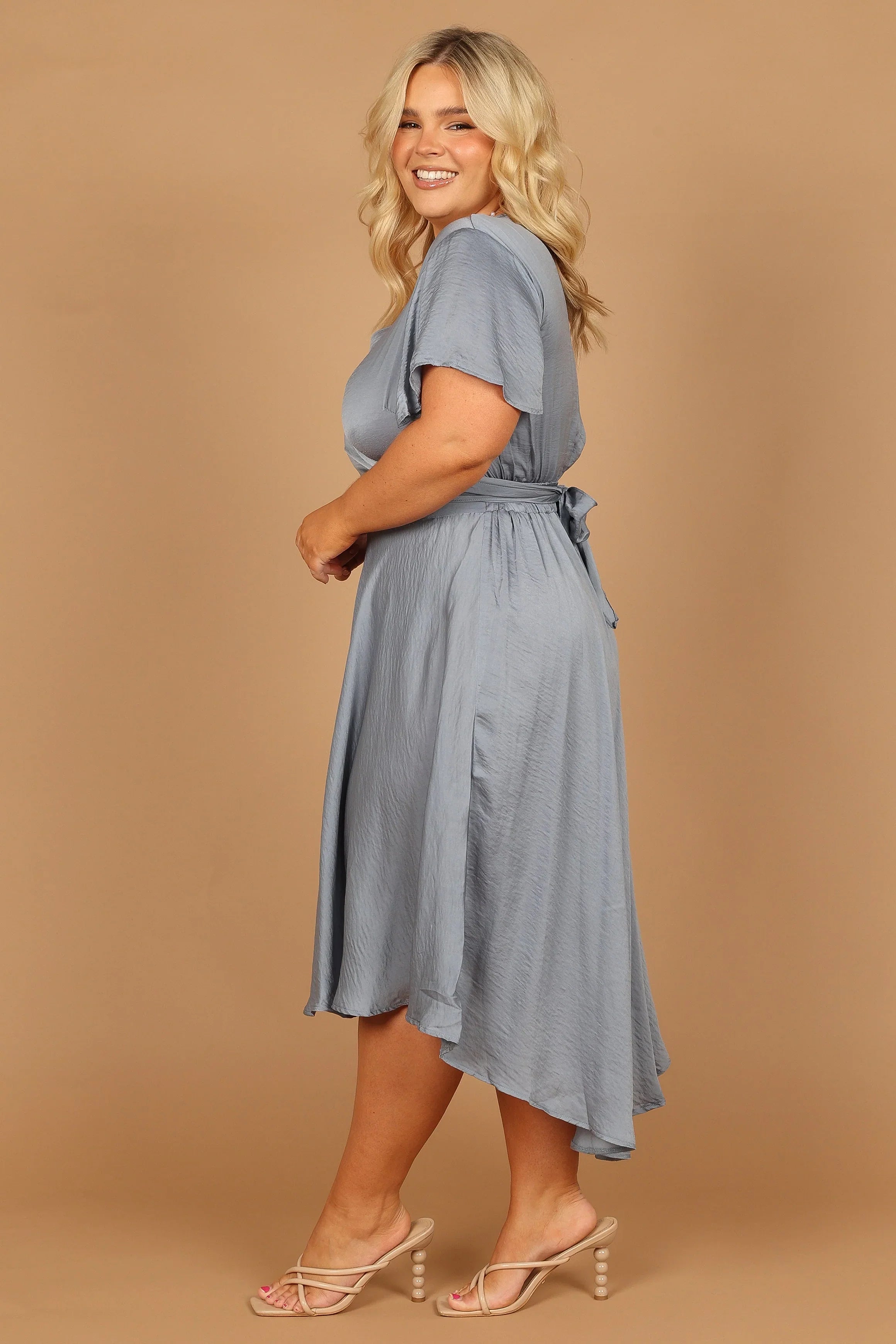 Amanda Hi Lo Tie Front Dress Blue