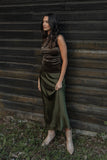 Nellie Satin Midi Skirt Olive