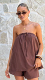 Mallie Strapless Top and Shorts Set Chocolate