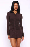 Its All For You Long Sleeve Mini Dress Chocolate