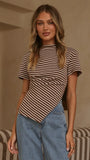 Tiarna Side Ruched Tee Brown White Stripe