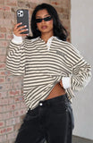 Out Again Long Sleeve Rugby Shirt Cream Olive Stripe