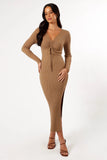 Irene Long Sleeve Midi Dress Coffee