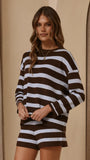 Jaeden Long Sleeve Top Shorts Set Blue Chocolate Stripe