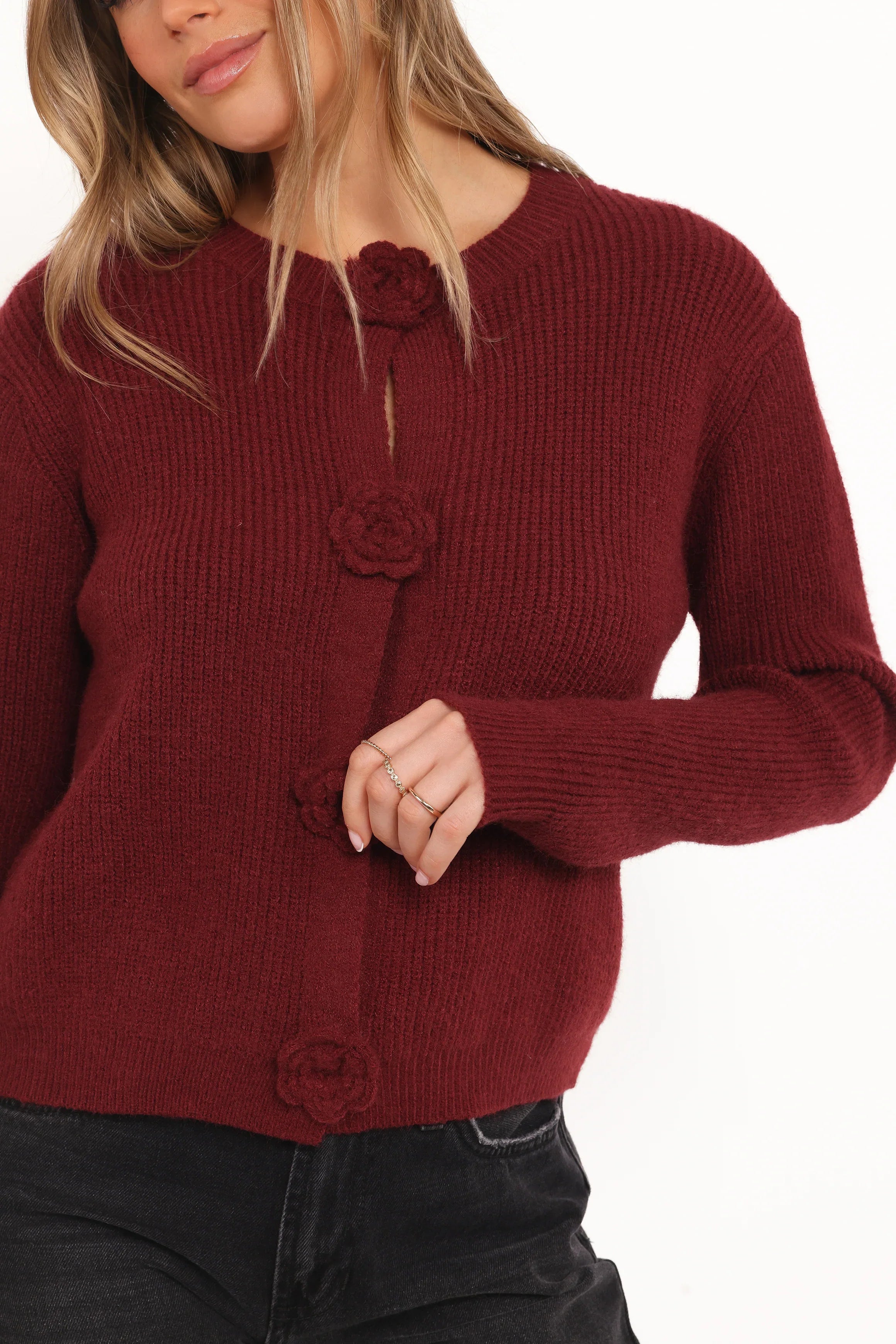 Jones Rosette Cardigan Burgundy