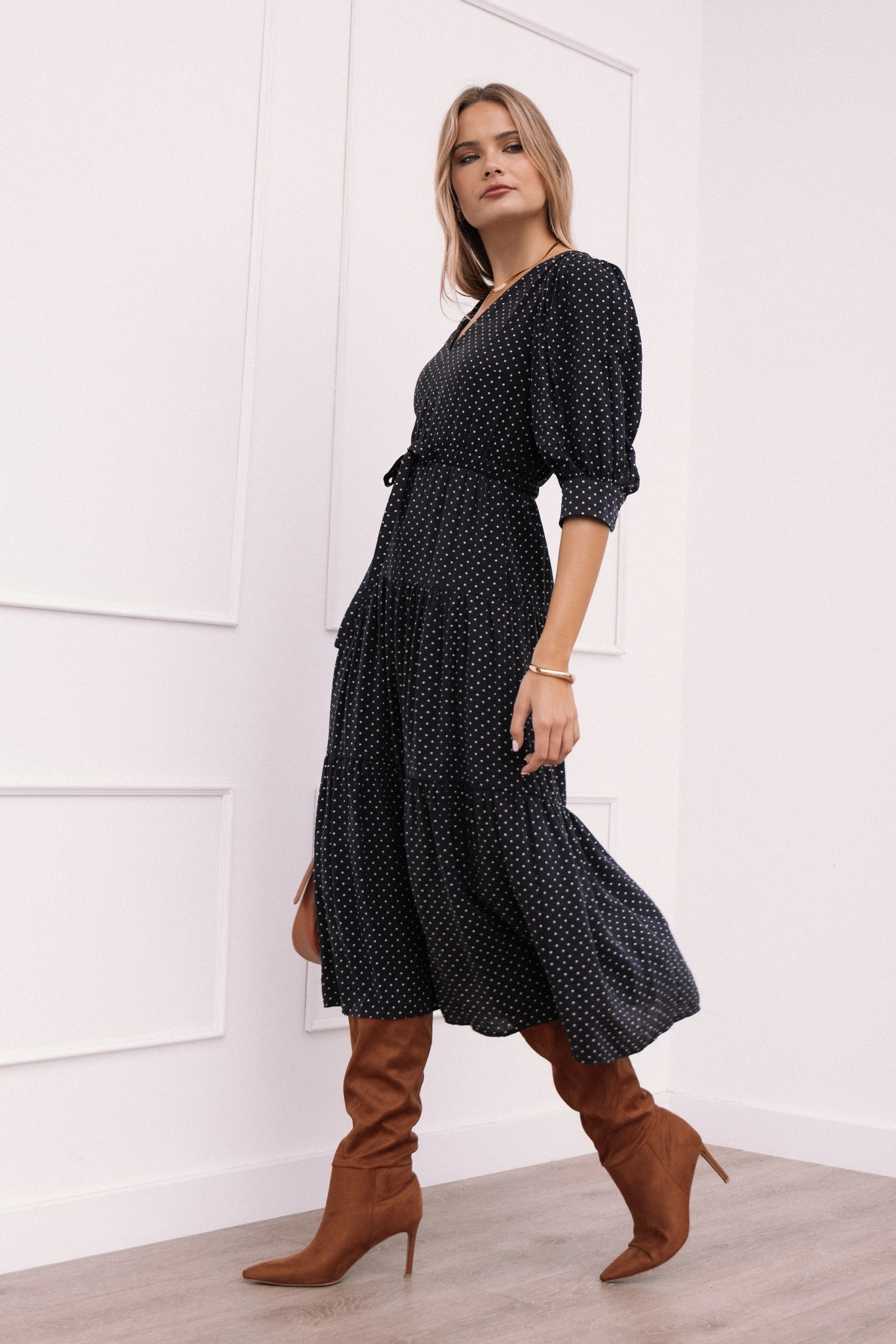 Moscow Midi Dress Black Polka Dot