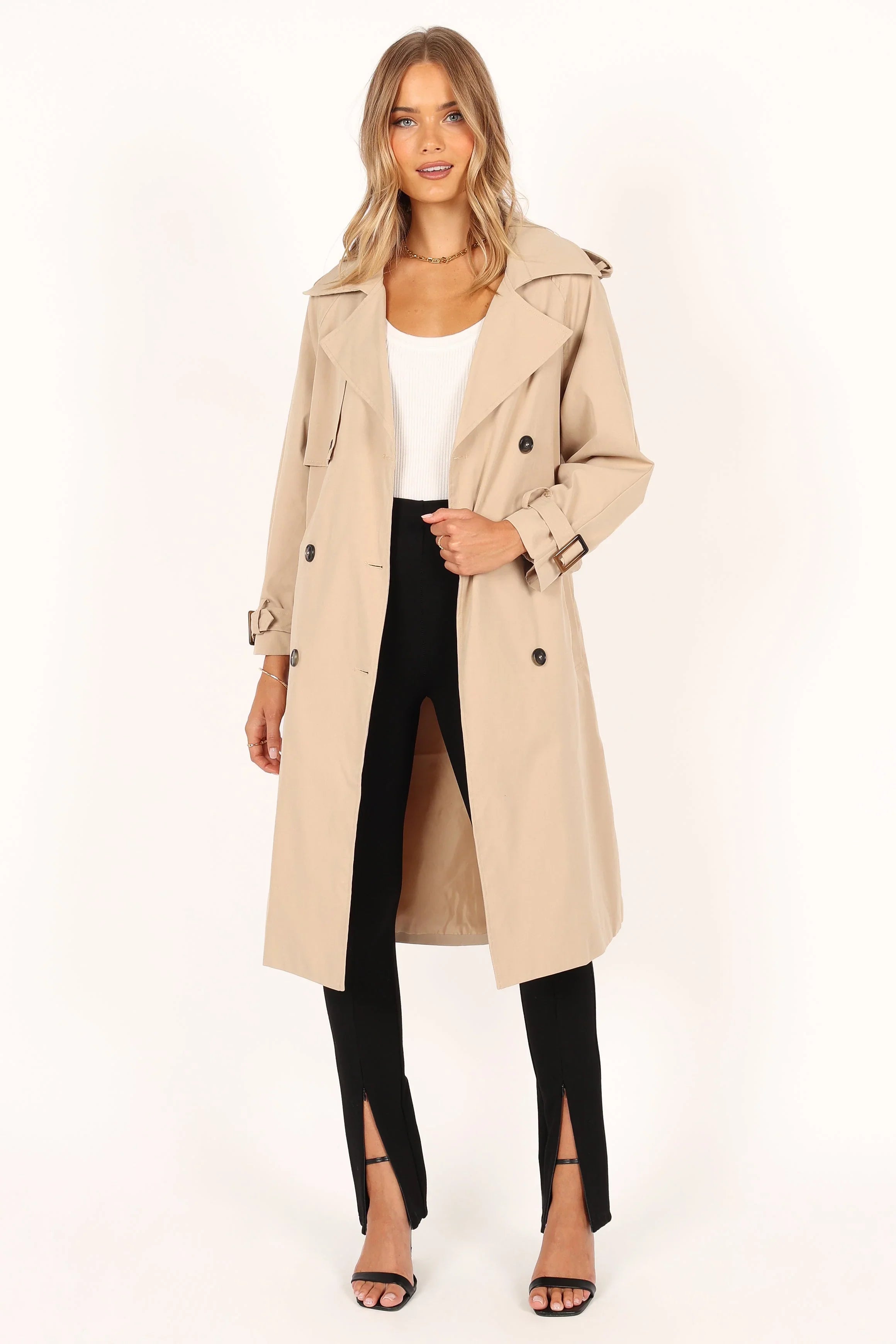 Trina Button Front Trench Coat Beige