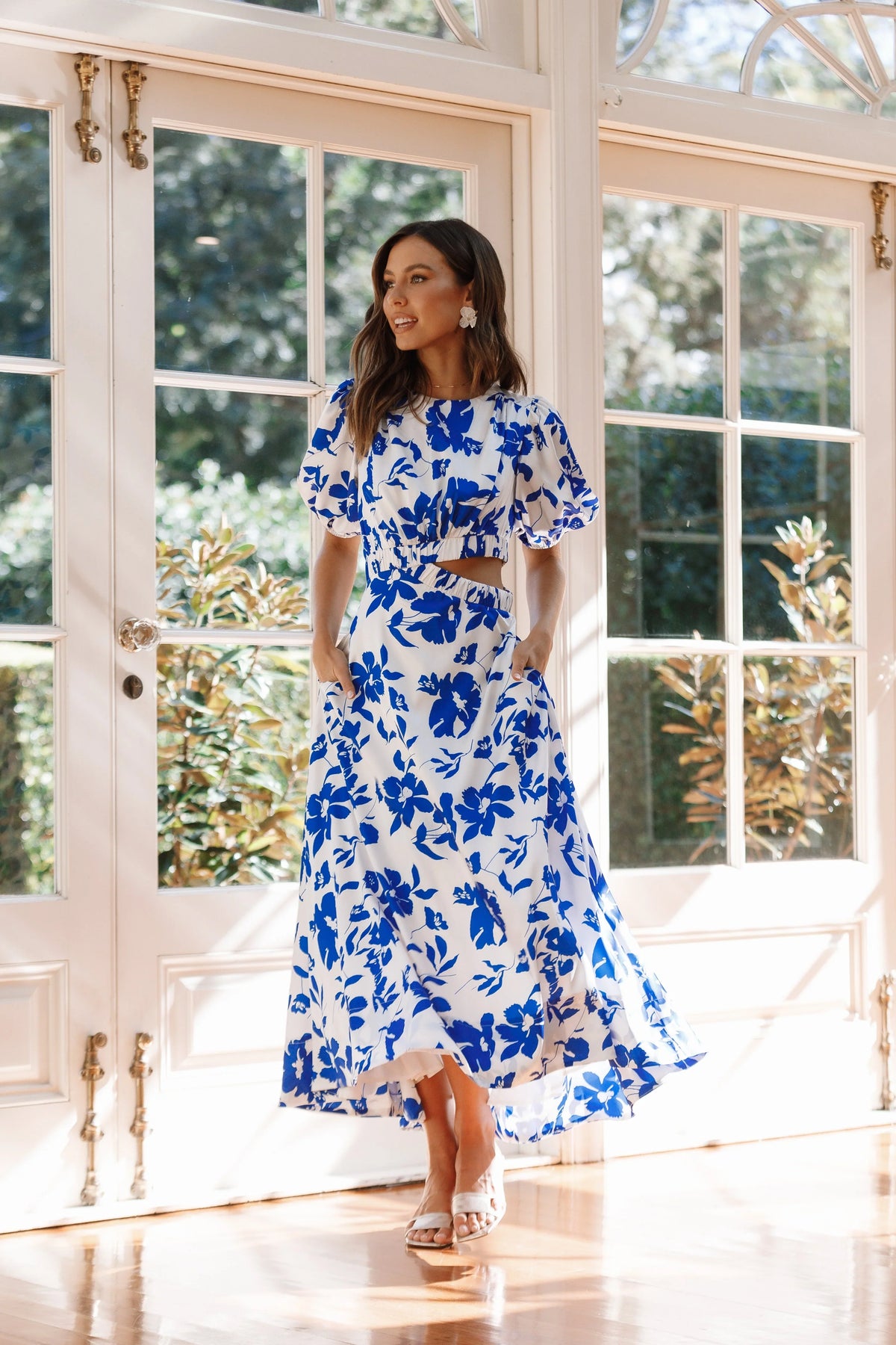 Aminah Puff Sleeve Dress Blue Floral