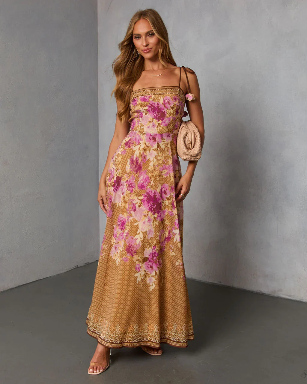 Solienne Printed Fit and Flare Maxi Dress