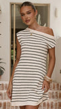 Robin Off Shoulder Mini Dress Cream Black Stripe