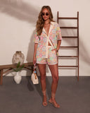 Ocean Aura Geometric Floral Button Down Top