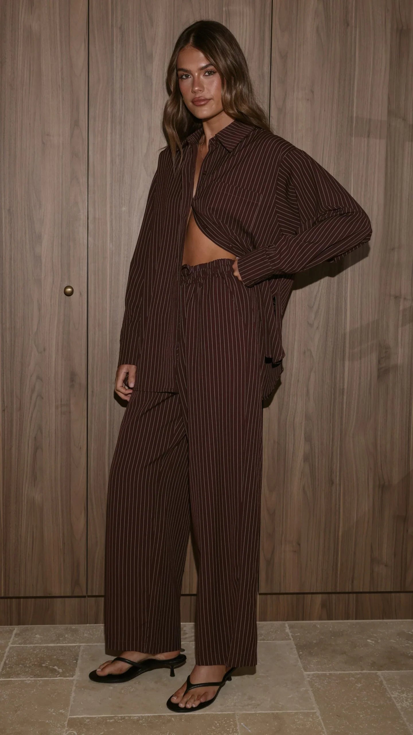 Zaila Long Sleeve Shirt Burgundy White Stripe