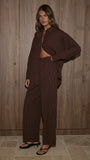 Zaila Long Sleeve Shirt Burgundy White Stripe