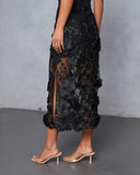 Nightsky Floral Applique Midi Skirt
