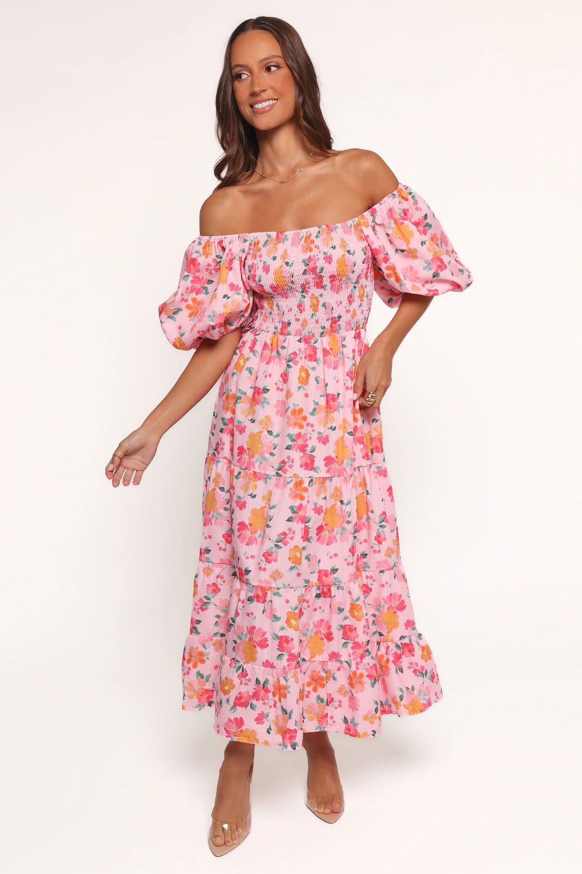 Soliel Midi Dress Pink Floral
