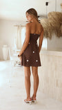 Liara Strapless Mini Dress Brown White Polka