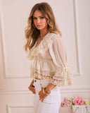 Andrea Ruffle Chiffon Lace Trim Blouse