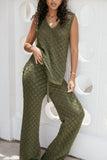Fefe Textured Knit Pants Olive