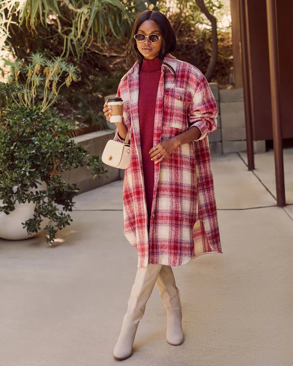 That September Feeling Plaid Pocketed Button Down Coat