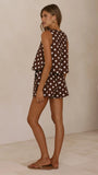 Charmain Top Chocolate White Polka Dot