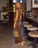 Midnight Fizz Metallic Plisse V Neck Maxi Dress