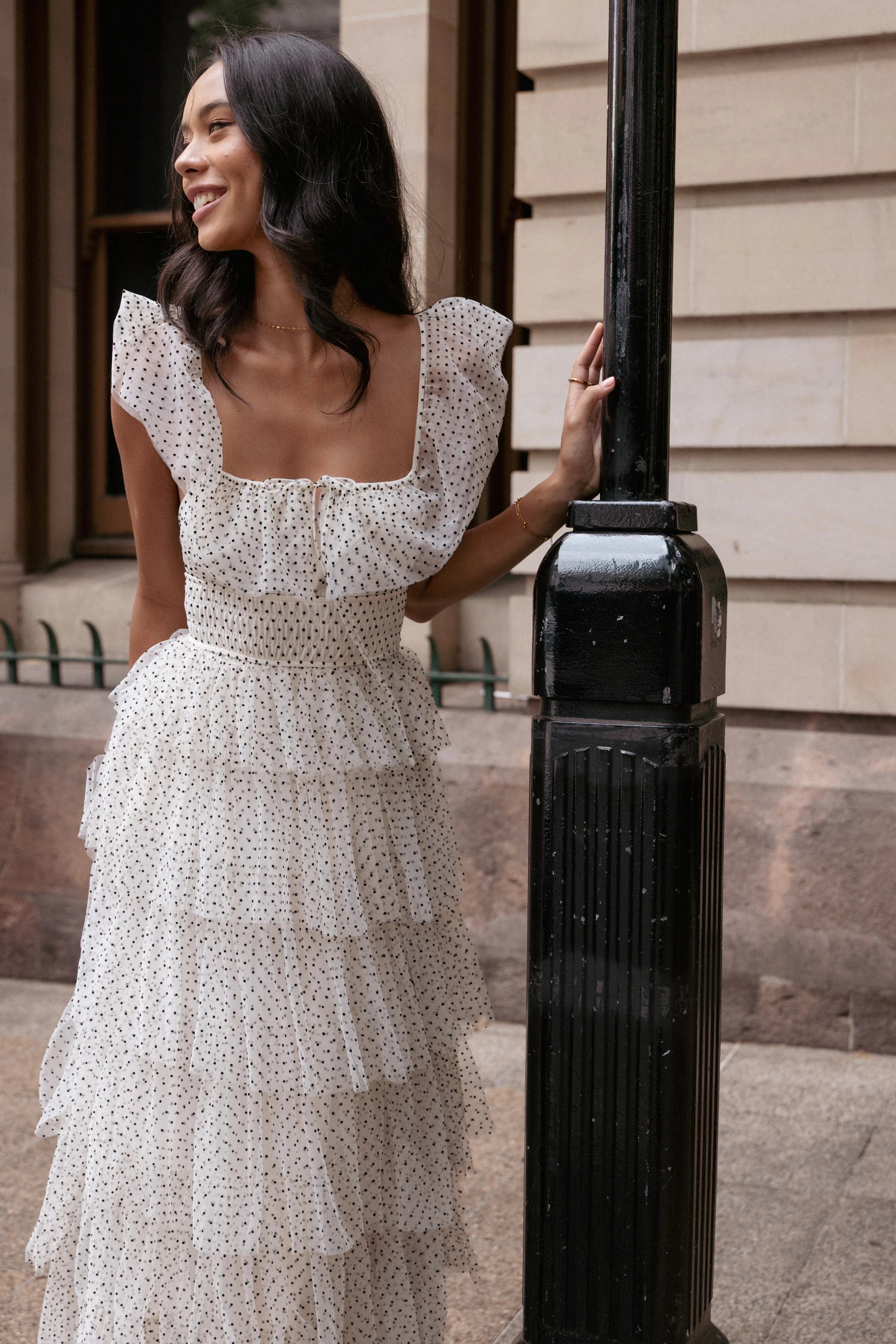 Belle Maxi Dress Cream Polka Dot