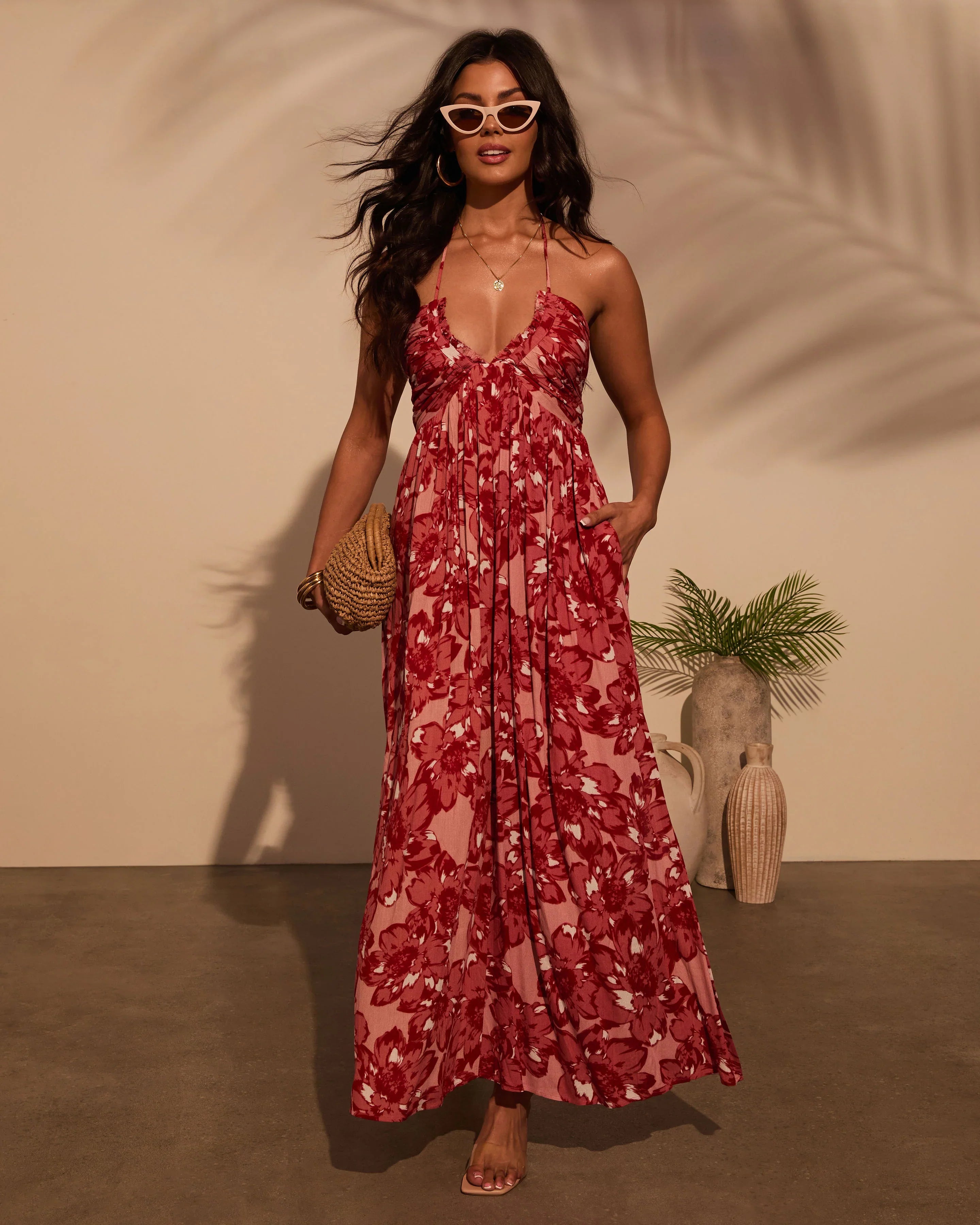 Honolulu Halter Tropical Print Maxi Dress