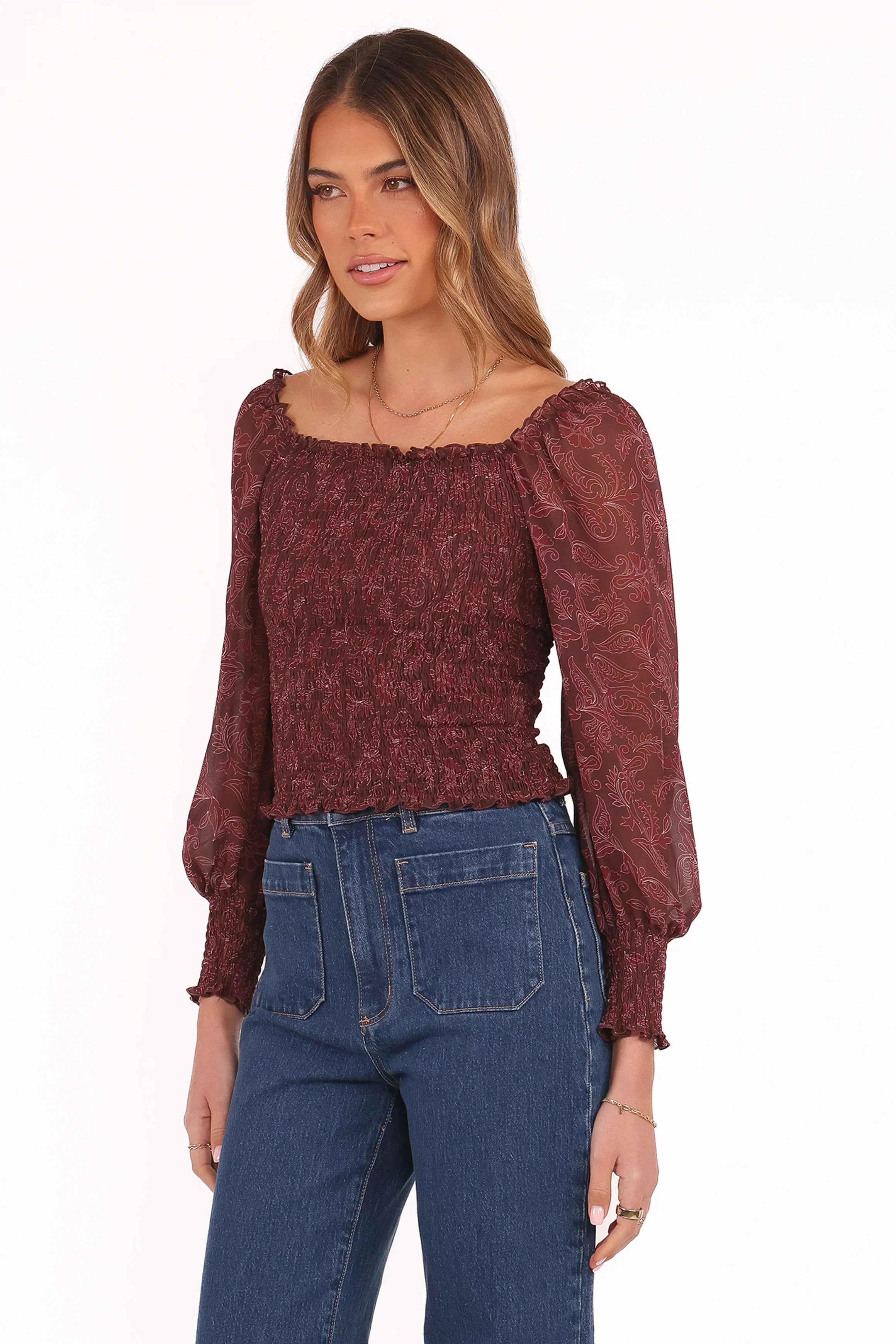 Alberta Top Burgundy Paisley