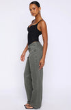Bring The Style Low Rise Wide Leg Jeans Olive Wash