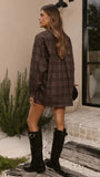 Arli Button Up Shirt Black Brown Checkered