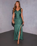 Holiday Haze Satin Jacquard Maxi Dress