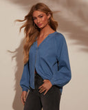 Office Hours Denim Button Down Top