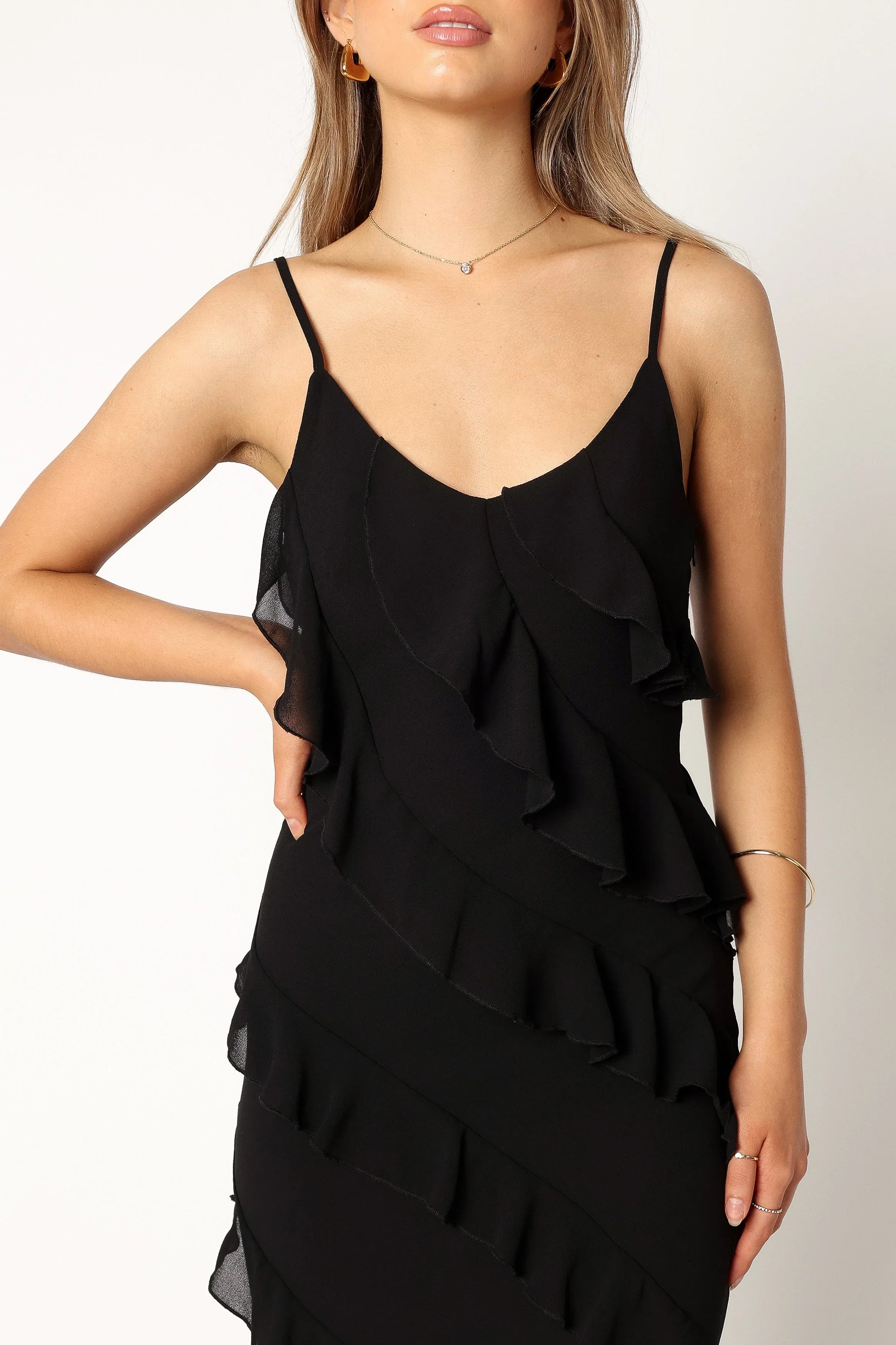 Ciao Ruffles Maxi Dress Black